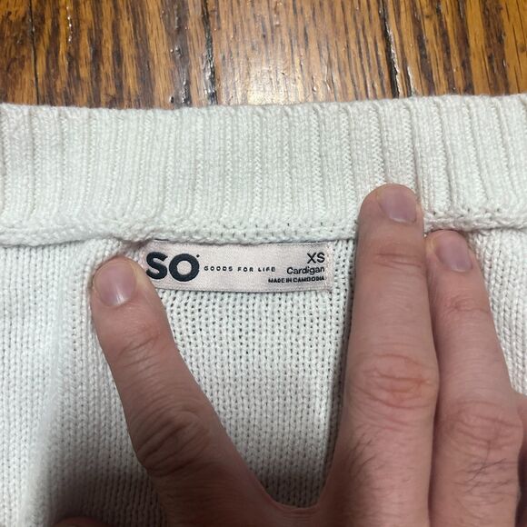 SO XS White Knitted Cropped Cardigan Sweater V-Neck Long Sleeve Women Y2K Cute - Picture 4 of 9